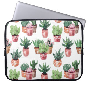 Collectie van cactussen in potten, waterverf. laptop sleeve