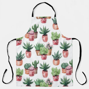 Collectie van cactussen in potten, waterverf. schort