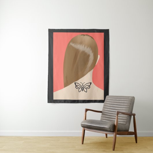 Collectie van damesnek Tattoo Art print nr. 2/10 Wandkleed (In situ)