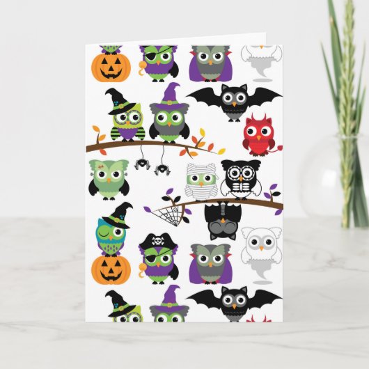 Collectie van de Griezelige Uilen van Halloween Kaart (Voorkant)