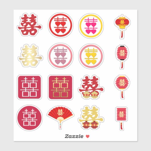 Collectie van Dubbel Geluk | Chinese bruiloft Sticker (Vel)