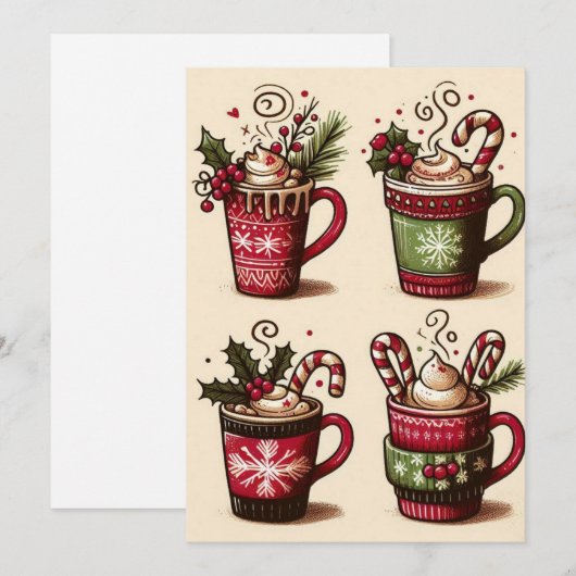 Collectie van feestelijke koffiebekers, kerstdecor feestdagenkaart (Voorkant / Achterkant)