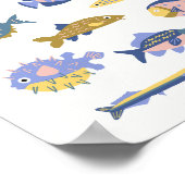 Collectie van handgetekende schattige vissen kinde poster (Hoek)