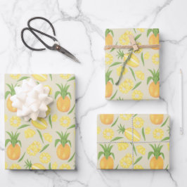 Collectie van het mandje voor fruit - ananassen inpakpapier vel