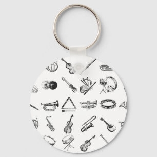 Collectie van klassieke muziekinstrumenten sleutelhanger