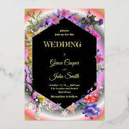 Collectie van kleurrijk bloemontwerp / geometrisch folie uitnodiging