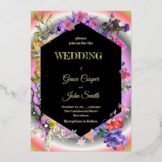 Collectie van kleurrijk bloemontwerp / geometrisch folie uitnodiging (Voorkant)