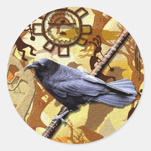COLLECTIE VAN KOKOPELLI RAVEN RONDE STICKER (Voorkant)