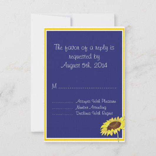 Collectie van koninklijk blauw en geel zonnebloeme RSVP kaartje (Achterkant)