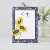 Collectie van koninklijk blauw en geel zonnebloeme RSVP kaartje (Staand voorkant)