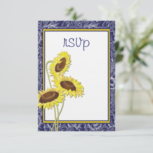 Collectie van koninklijk blauw en geel zonnebloeme RSVP kaartje (Staand voorkant)