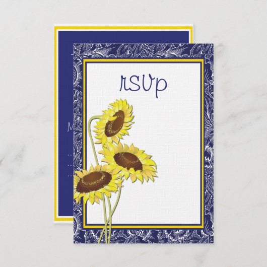 Collectie van koninklijk blauw en geel zonnebloeme RSVP kaartje (Voorkant / Achterkant)