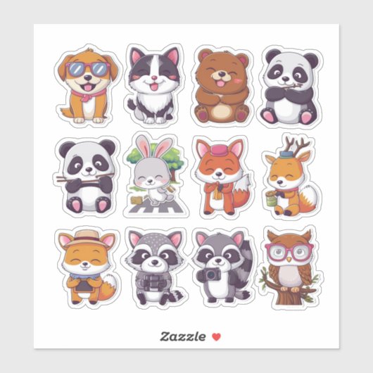 Collectie van leuke en leuke dieren sticker (Vel)