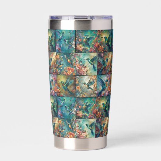 Collectie van negen kolibries in een patroon geïsoleerde drinkbeker (Voorkant)