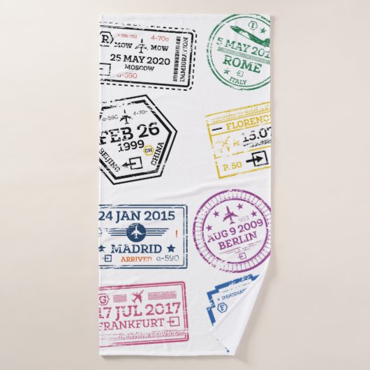 Collectie van paspoortzegels, geïsoleerd op wit. V Badhanddoek (Badhanddoek)