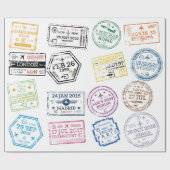 Collectie van paspoortzegels, geïsoleerd op wit. V Cadeaupapier (Vlak)