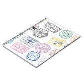 Collectie van paspoortzegels, geïsoleerd op wit. V Notitieboek (Linkerzijde)