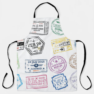 Collectie van paspoortzegels, geïsoleerd op wit. V Schort