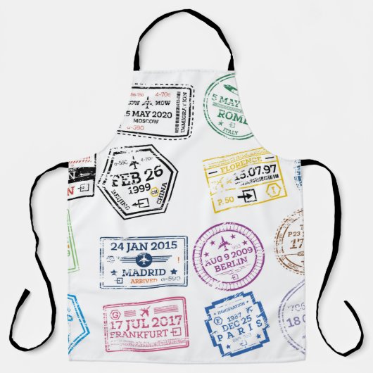 Collectie van paspoortzegels, geïsoleerd op wit. V Schort (Voorkant)