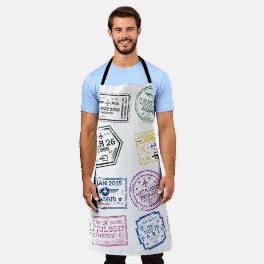 Collectie van paspoortzegels, geïsoleerd op wit. V Schort (Gedragen)