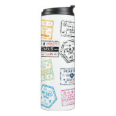 Collectie van paspoortzegels, geïsoleerd op wit. V Thermosbeker (Gedraaid links)