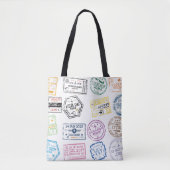 Collectie van paspoortzegels, geïsoleerd op wit. V Tote Bag (Voorkant)