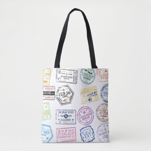Collectie van paspoortzegels, geïsoleerd op wit. V Tote Bag (Voorkant)