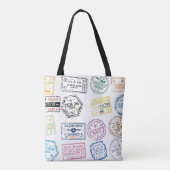 Collectie van paspoortzegels, geïsoleerd op wit. V Tote Bag (Achterkant)