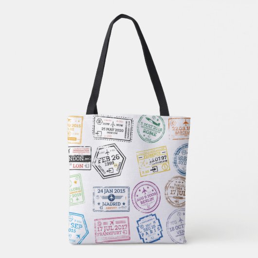Collectie van paspoortzegels, geïsoleerd op wit. V Tote Bag (Achterkant)