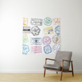 Collectie van paspoortzegels, geïsoleerd op wit. V Wandkleed (In situ)