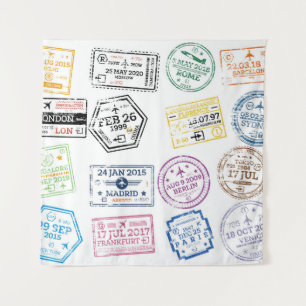 Collectie van paspoortzegels, geïsoleerd op wit. V Wandkleed