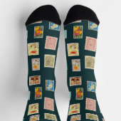 Collectie van postzegels, op fern green sokken (Top)