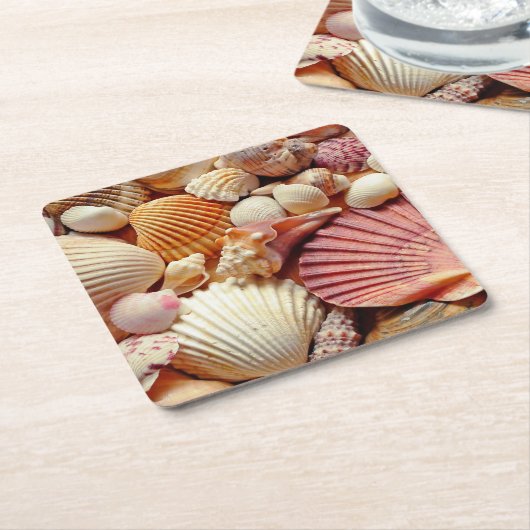Collectie van schelpen Scallops Clams en Conch Kartonnen Onderzetters (Schuin)