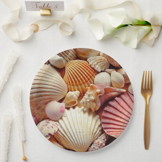 Collectie van schelpen Scallops Clams en Conch Papieren Bordje (Huwelijk)