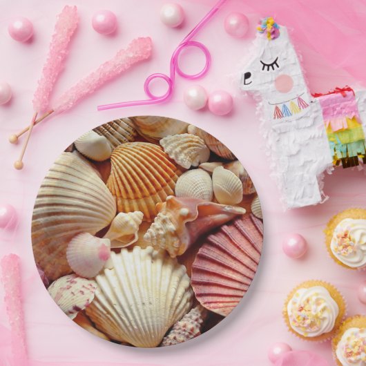 Collectie van schelpen Scallops Clams en Conch Papieren Bordje (Feest)