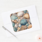 Collectie van schelpen vierkante sticker (Envelop)