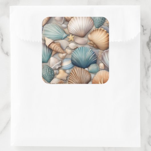 Collectie van schelpen vierkante sticker (Tas)