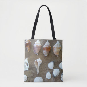 Collectie van verschillende zeeschelpen op een can tote bag