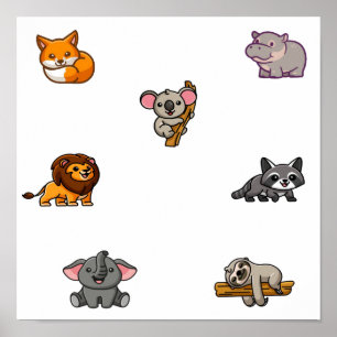 Collectie van wilde dieren poster