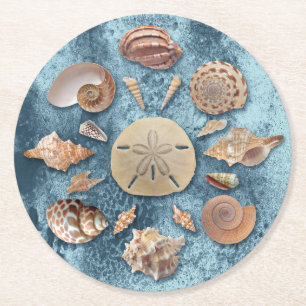 collectie van zeeschelpen ronde kartonnen onderzetter