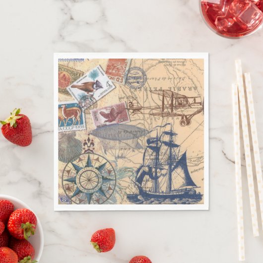  Collectie van zegels, zeilboot, papier Servet (Insitu)