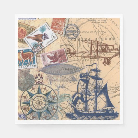  Collectie van zegels, zeilboot, papier Servet (Voorkant)