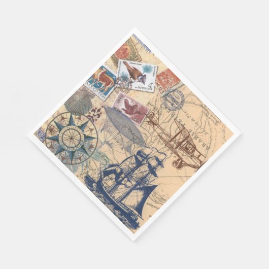 Collectie van zegels, zeilboot, papier Servet (Hoek)