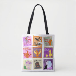 Collecties met gekleurde halloween stempel tote bag