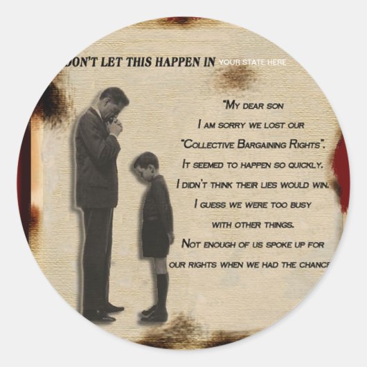 Collectieve onderhandelingssteun ronde sticker (Voorkant)