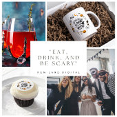 "Eet, Drink, & Wees eng" Halloween Party Kaart