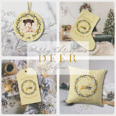 First Christmas Deer with Wreath Soft Yellow  Papieren Bordje