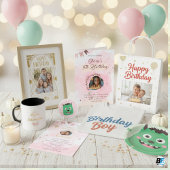 Groene en roze kleurrijke speelse verjaardagsgroet ronde sticker