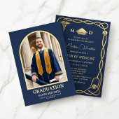 Luxury Navy & Gold Medical Graduation Invitation Kaart