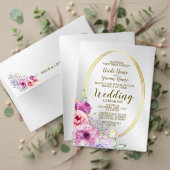 Huwelijksceremonie Kleurrijke Roze Bloemen Gouden Programmakaart (Personaliseer deze collectie van deze onafhankelijke maker. Test)